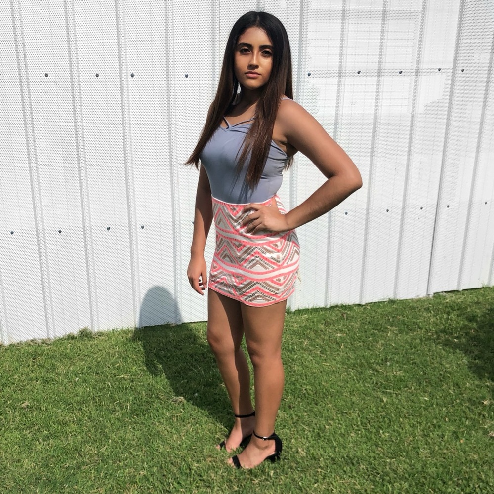 Express Sequin Mini Skirt Pink and Rose Gold